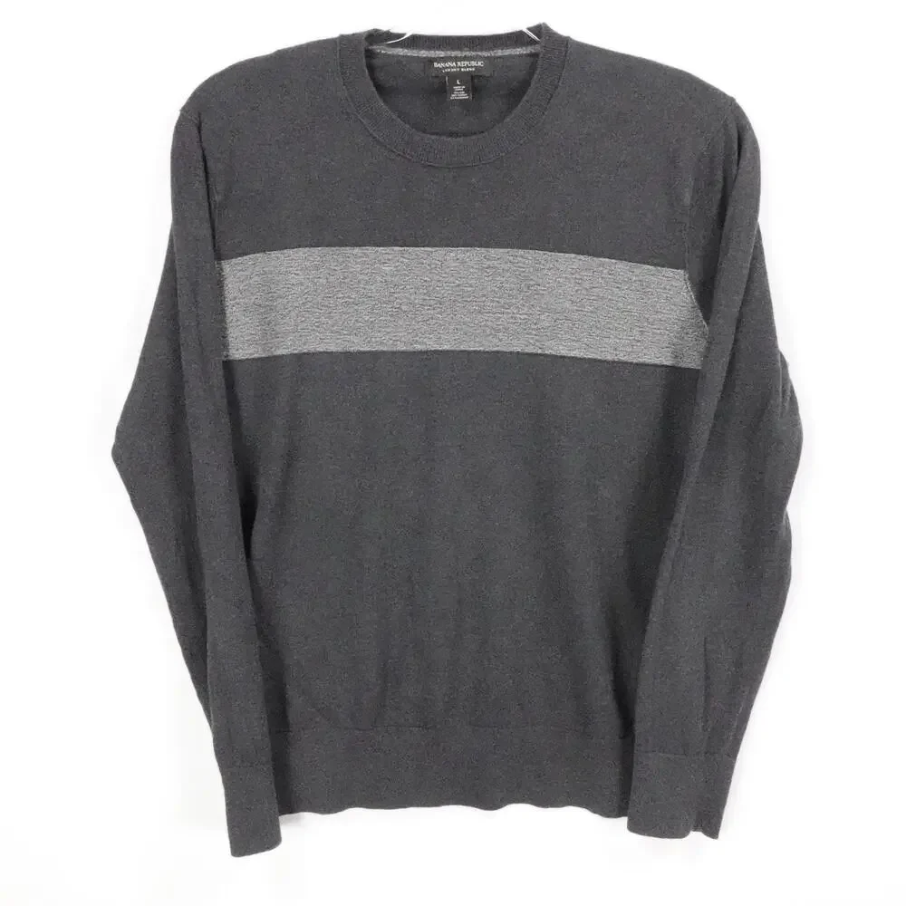 Banana Republic Sweater Men Large Gray Silk Cashmere Crewneck Luxury Knit Casual